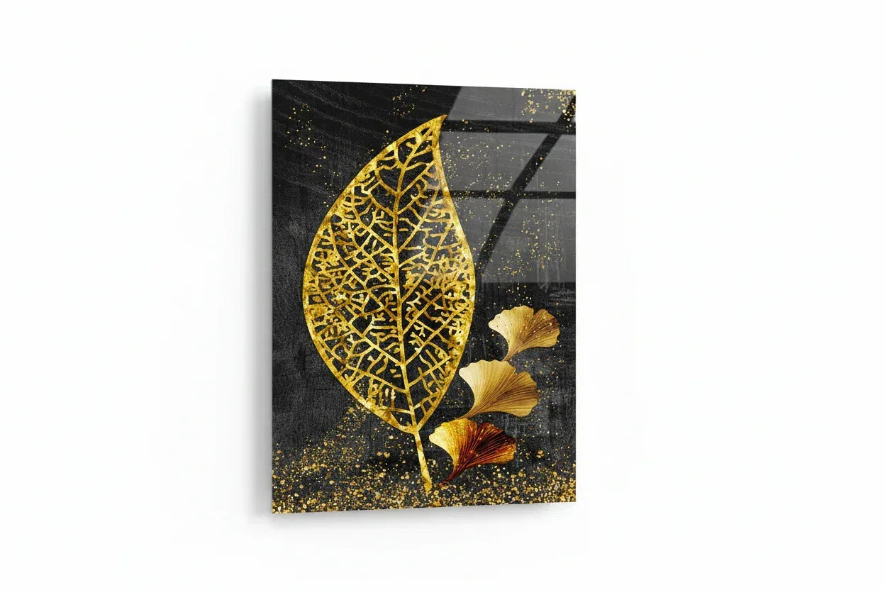 Modern Gold Leaves Glass Wall Art - LUXARTDECO