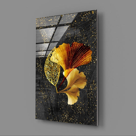 Gold Leaves Glass Wall Art