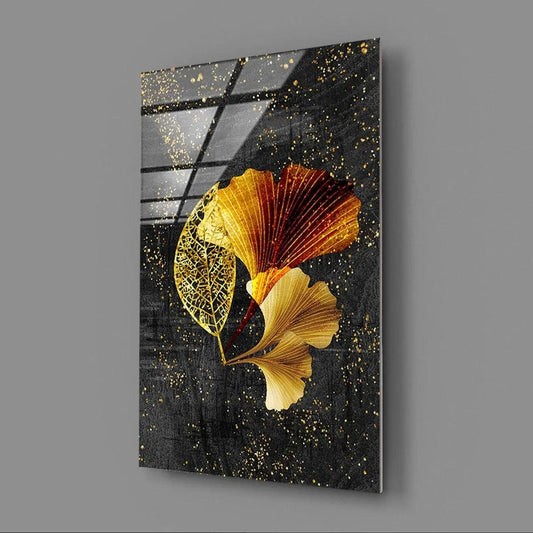Gold Leaves Glass Wall Art - LUXARTDECO