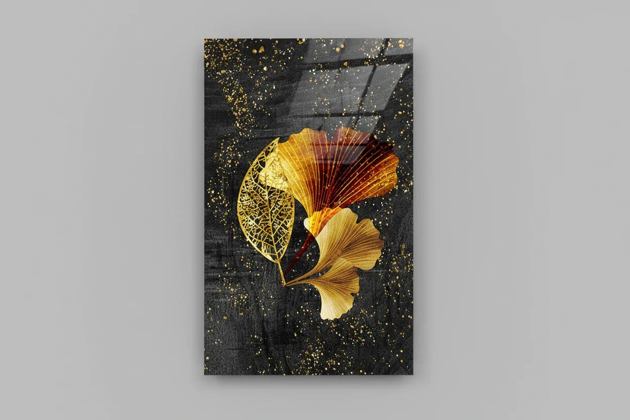 Gold Leaves Glass Wall Art - LUXARTDECO