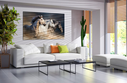 Three Horses Glass Wall Art