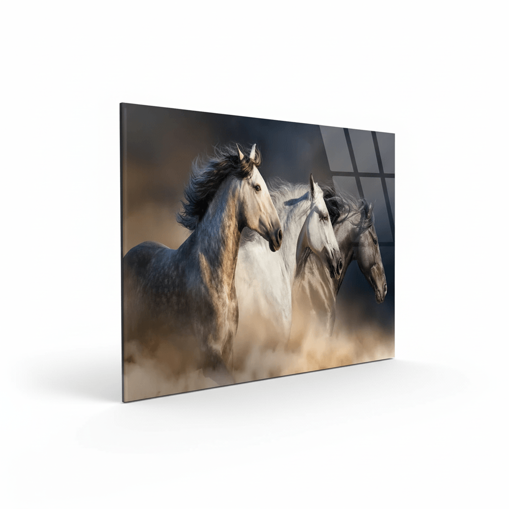 Three Chevaux Tableau en Verre Trempé