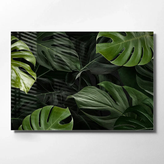Green Leaves Glass Wall Art - LUXARTDECO