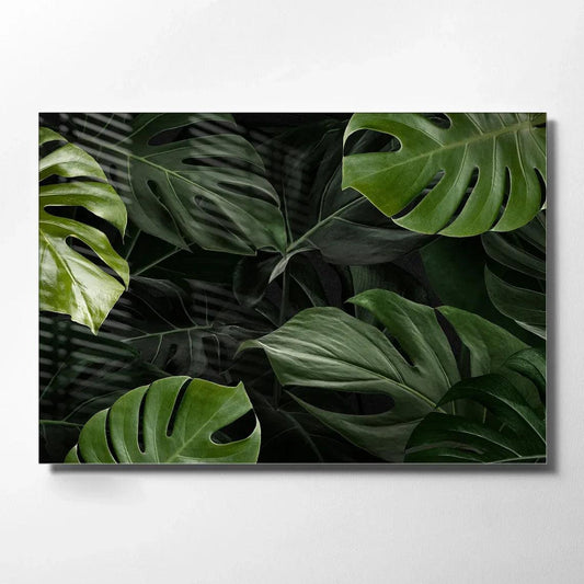 Green Leaves Glass Wall Art - LUXARTDECO