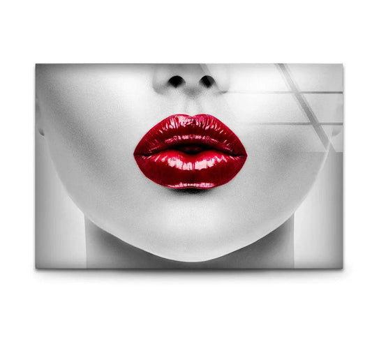 Red Lips Glass Wall Art - LUXARTDECO