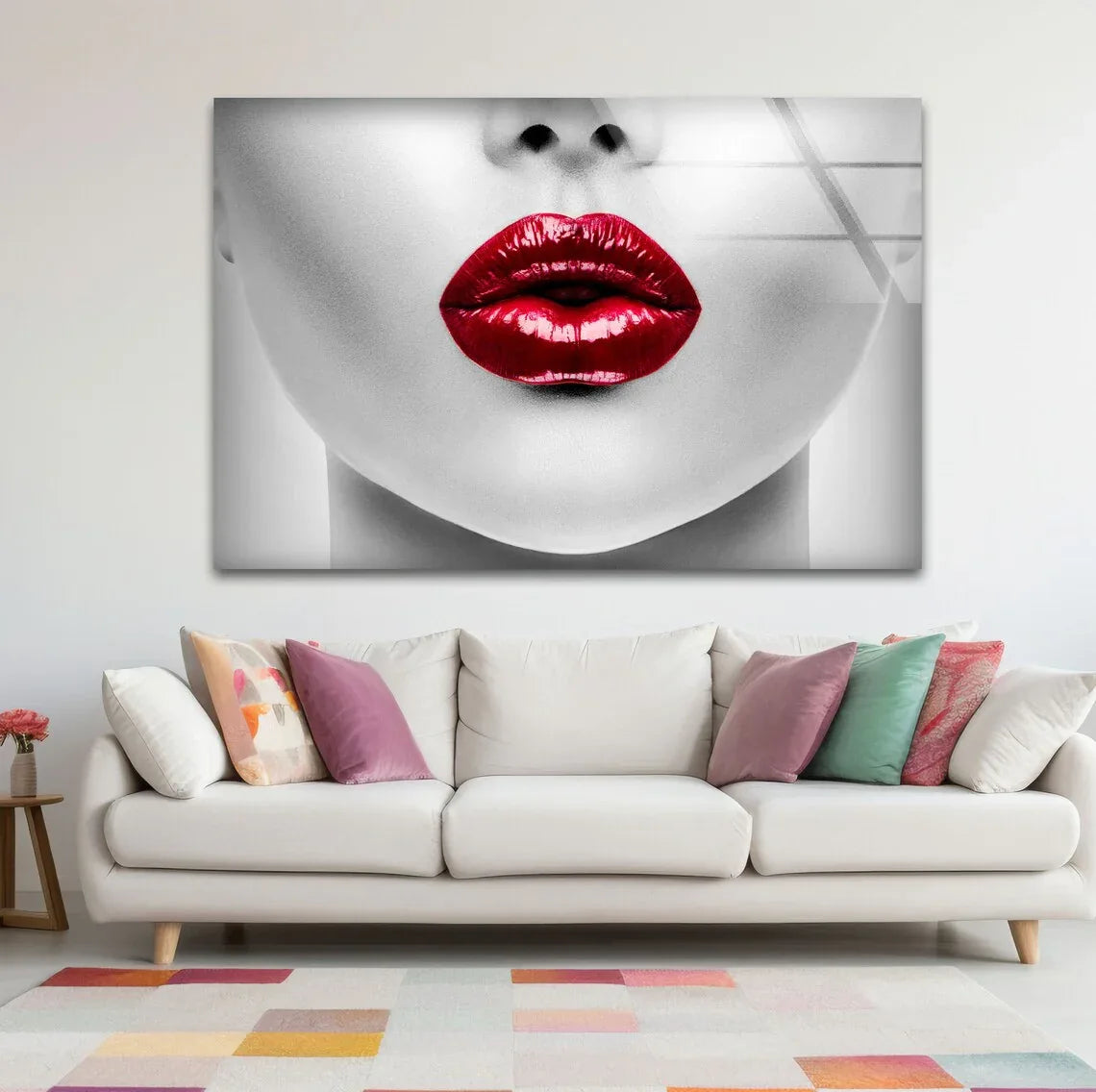 Red Lips Glass Wall Art - LUXARTDECO