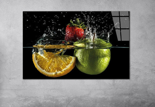 Vibrant Fruit Splash Glass Wall Art - LUXARTDECO