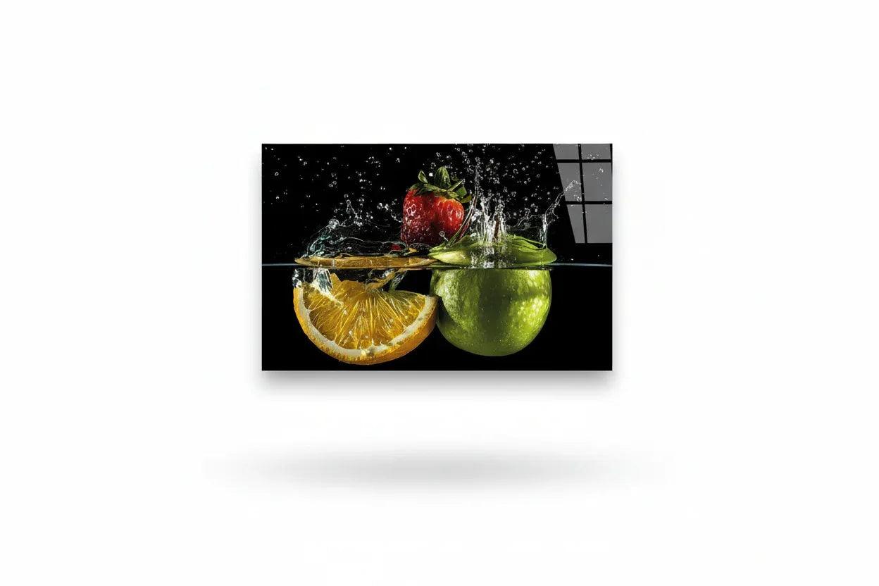 Vibrant Fruit Splash Glass Wall Art - LUXARTDECO