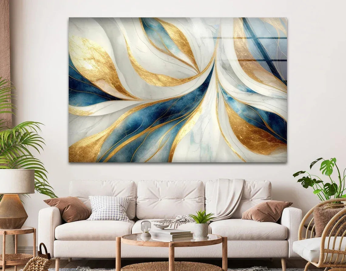 Turquoise & Gold Abstract Glass Wall Art - LUXARTDECO