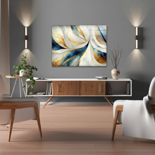 Turquoise & Gold Abstract Glass Wall Art - LUXARTDECO