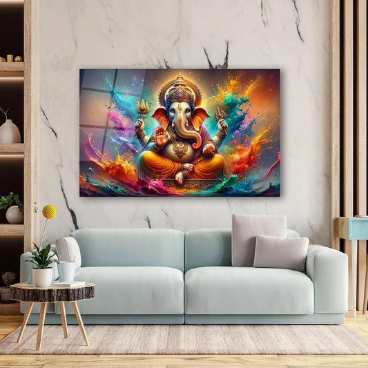 Colorful Ganesha Glass Wall Art - LUXARTDECO