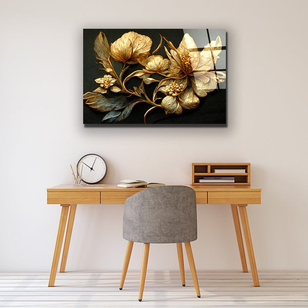 Golden Flower Glass Wall Art