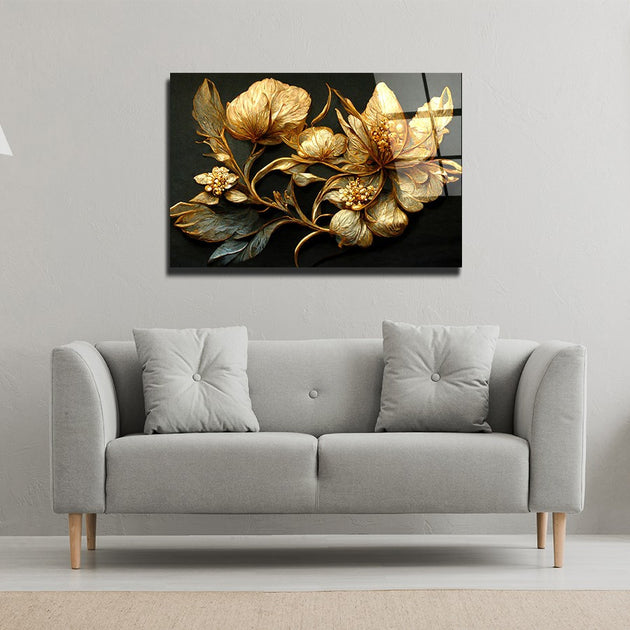 Golden Flower Glass Wall Art
