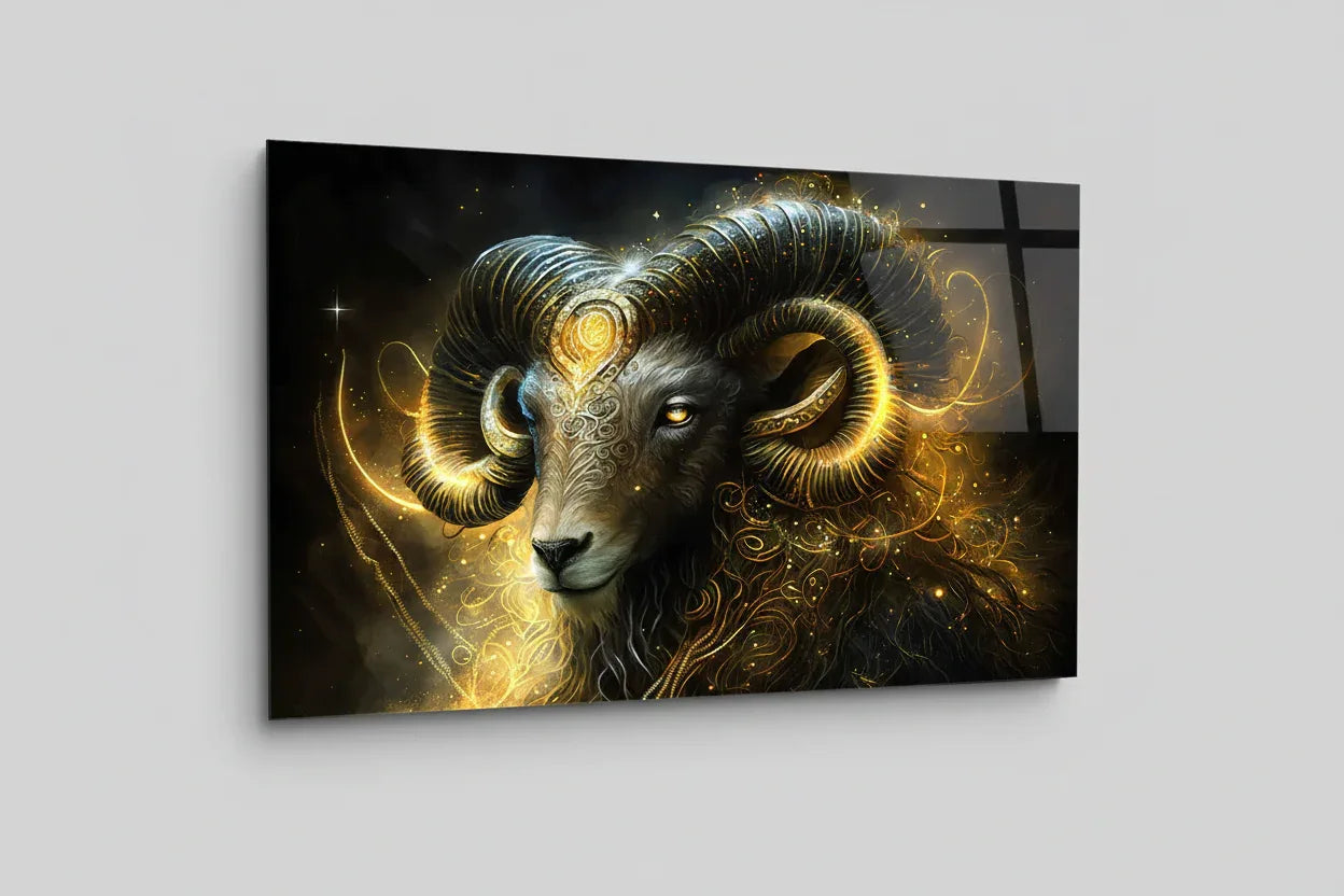 Gold Aries Zodiac Glass Wall Art - LUXARTDECO