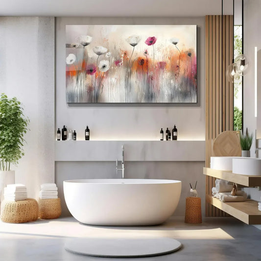 Red & Grey Floral Glass Wall Art - LUXARTDECO