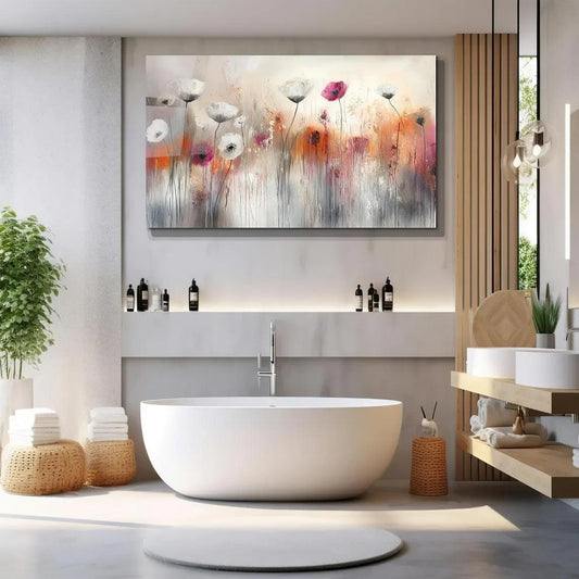 Red & Grey Floral Glass Wall Art - LUXARTDECO