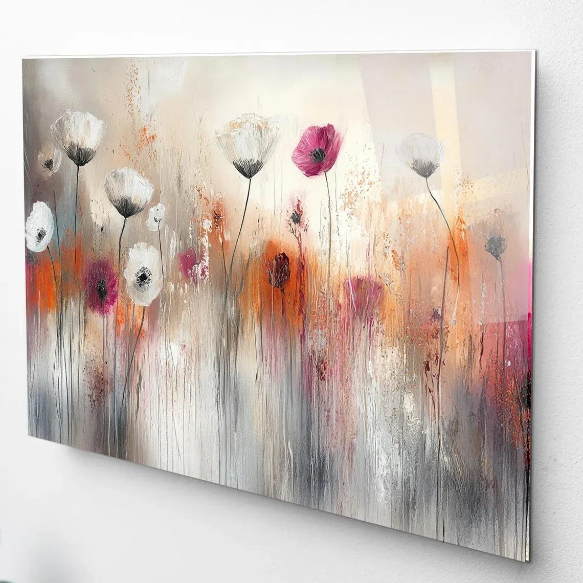 Red & Grey Floral Glass Wall Art - LUXARTDECO