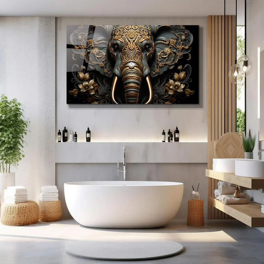 Gold & Brown Elephant Glass Wall Art - LUXARTDECO