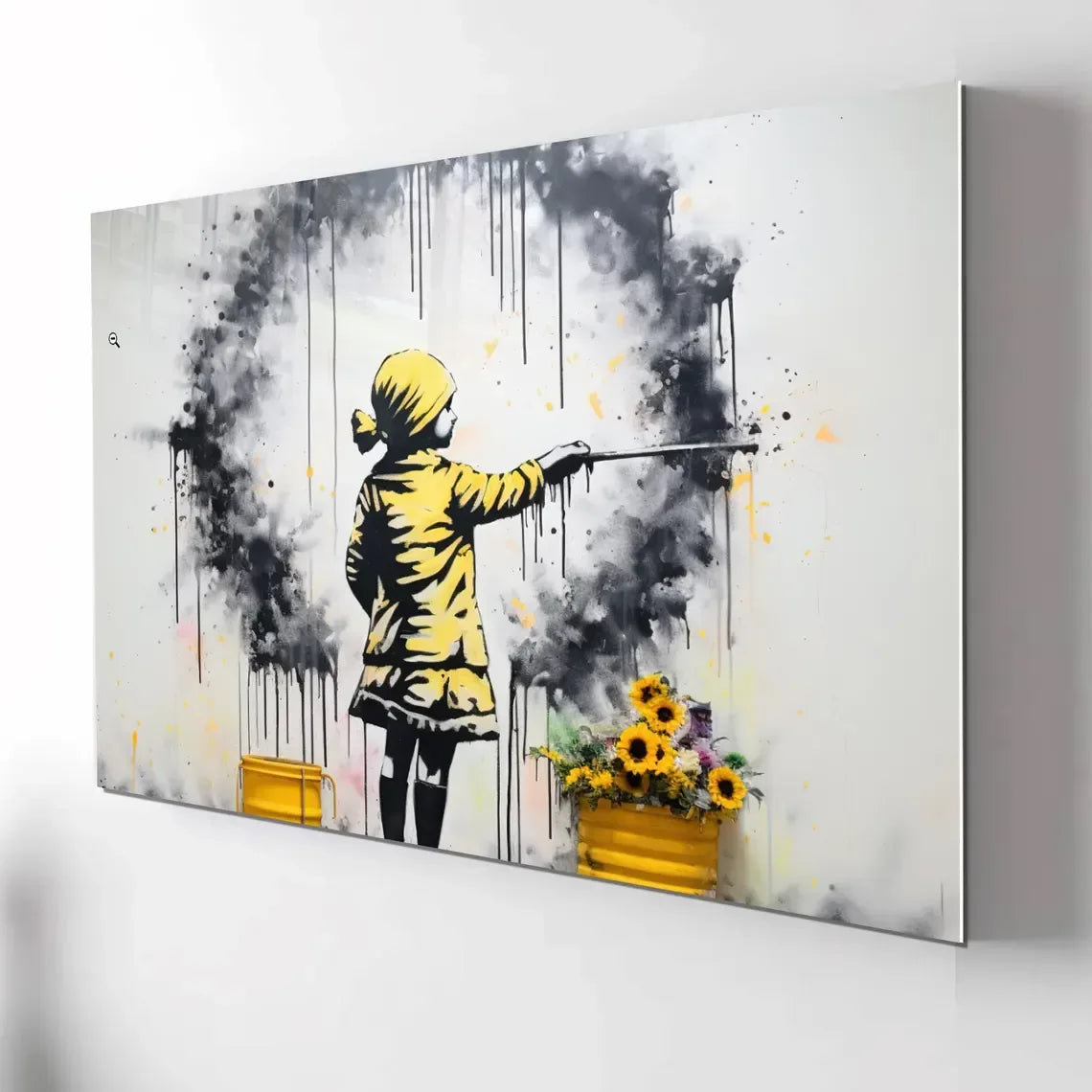 Sunflower Painter Girl Glass Wall Art - LUXARTDECO