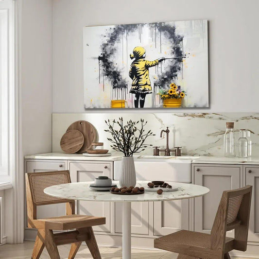 Sunflower Painter Girl Glass Wall Art - LUXARTDECO