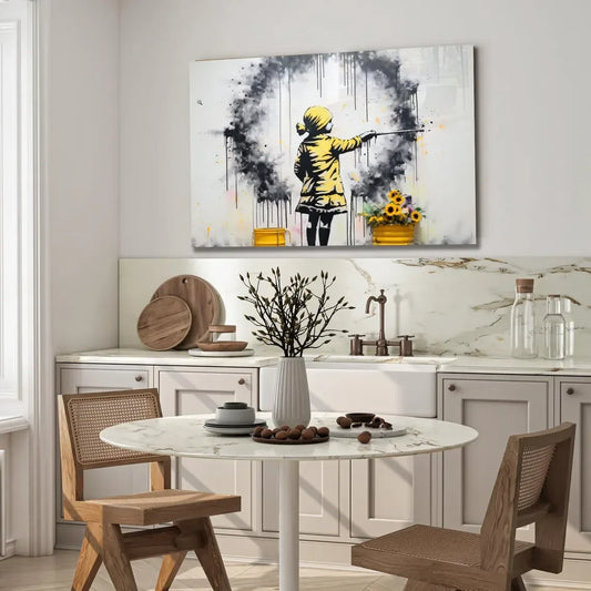 Sunflower Painter Girl Glass Wall Art - LUXARTDECO