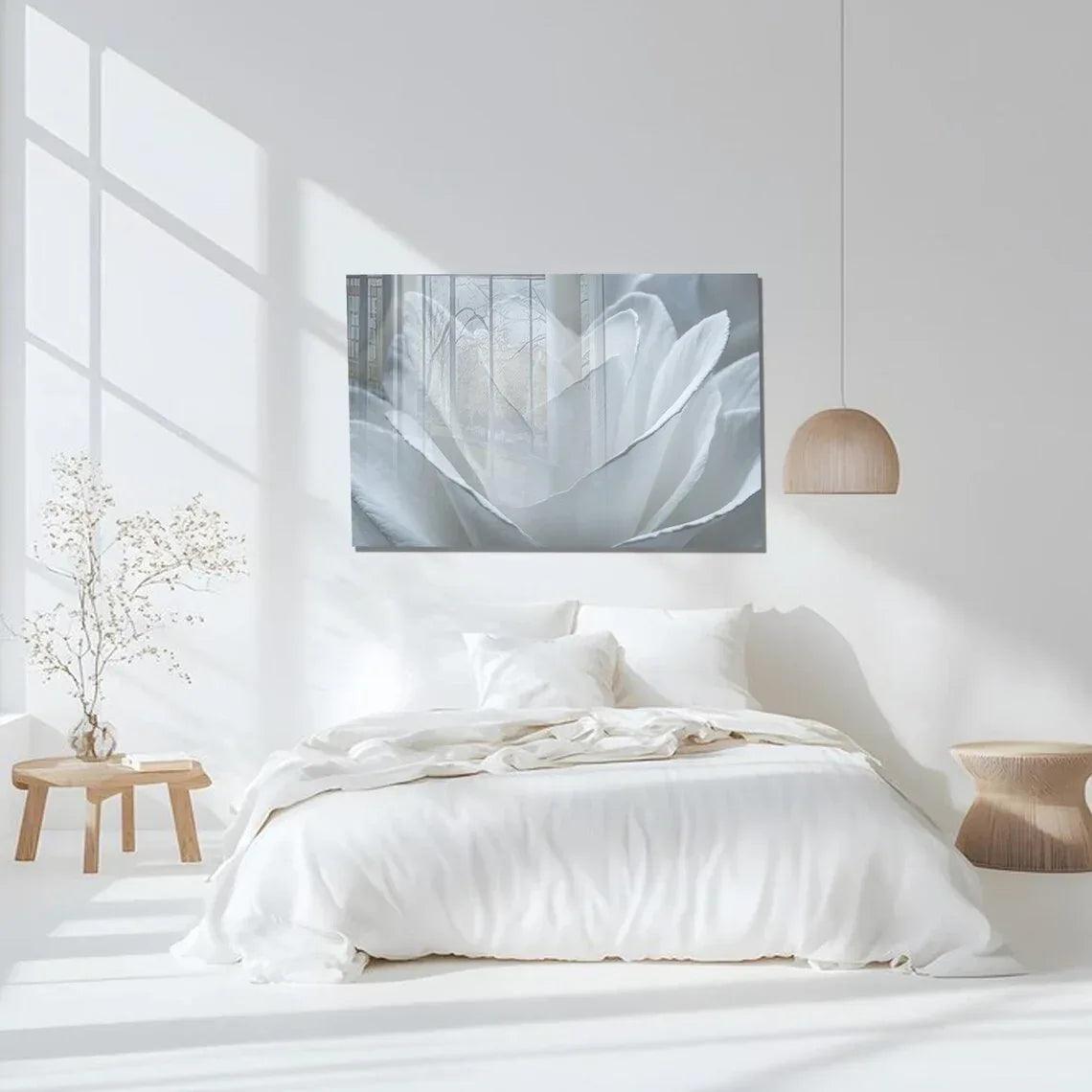 White Rose Glass Wall Art - LUXARTDECO