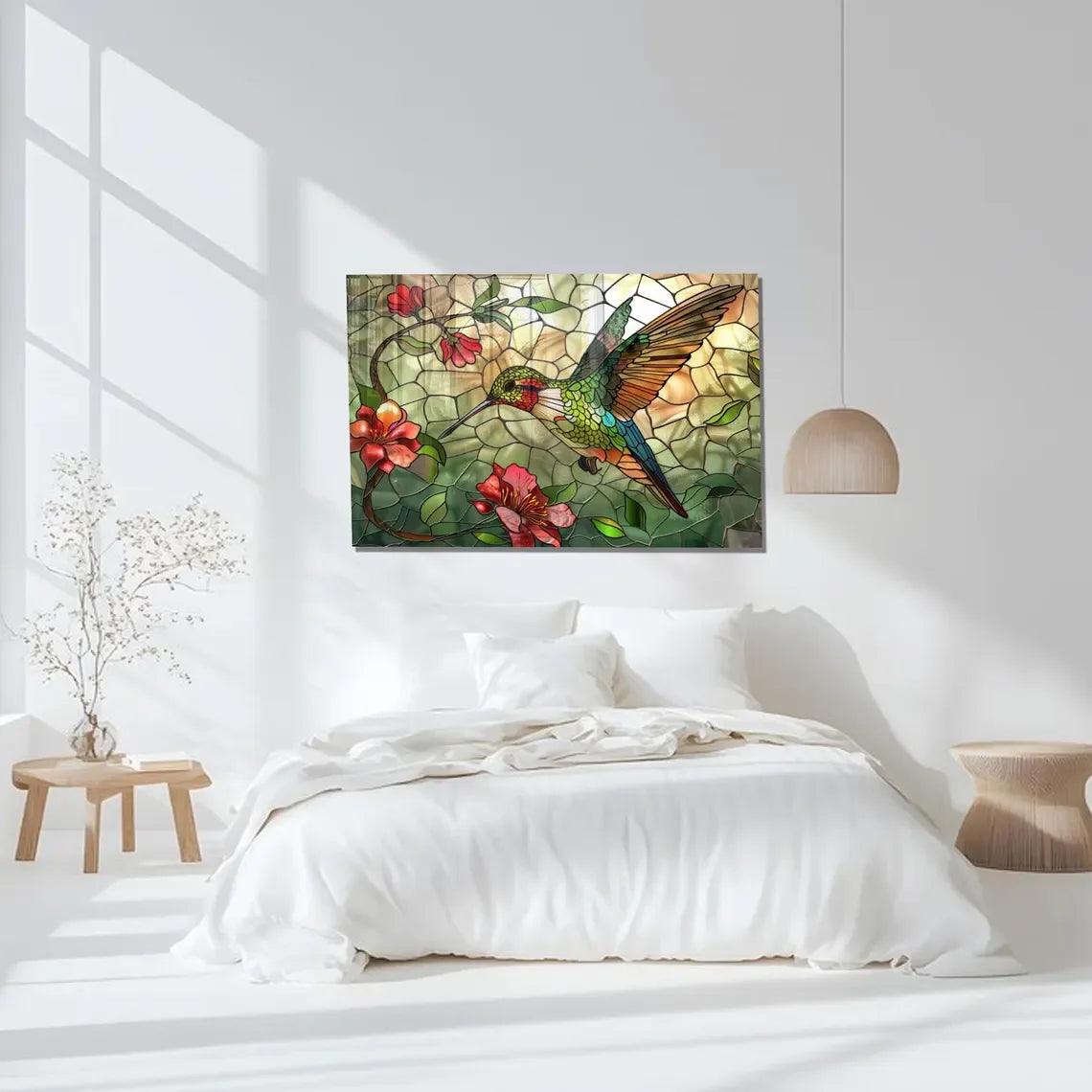 Hummingbird Glass Wall Art - LUXARTDECO