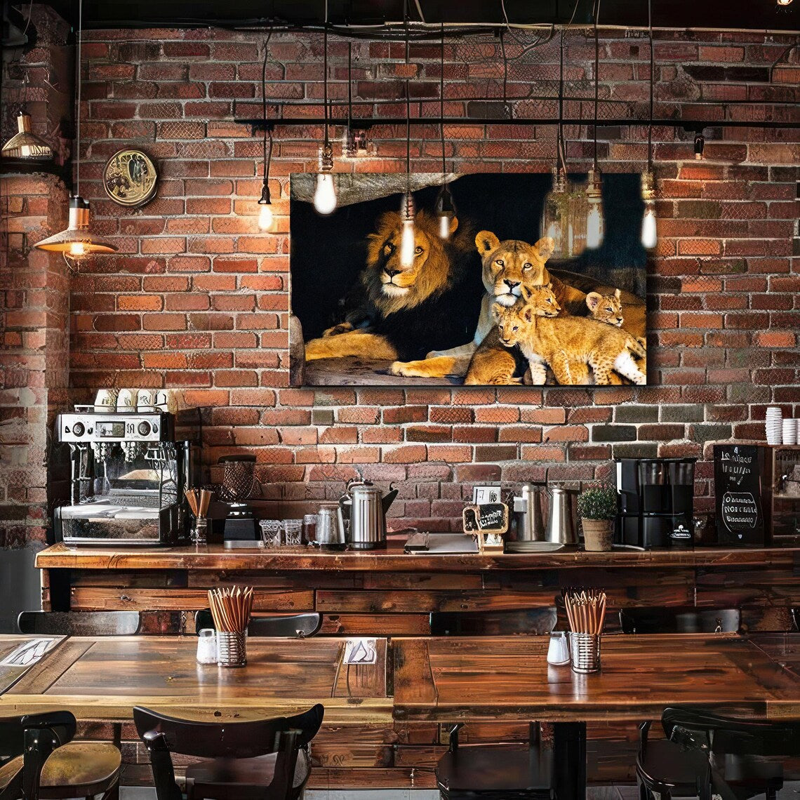 Lion Family Glass Wall Art