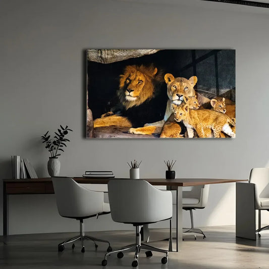 Lion Family Glass Wall Art - LUXARTDECO