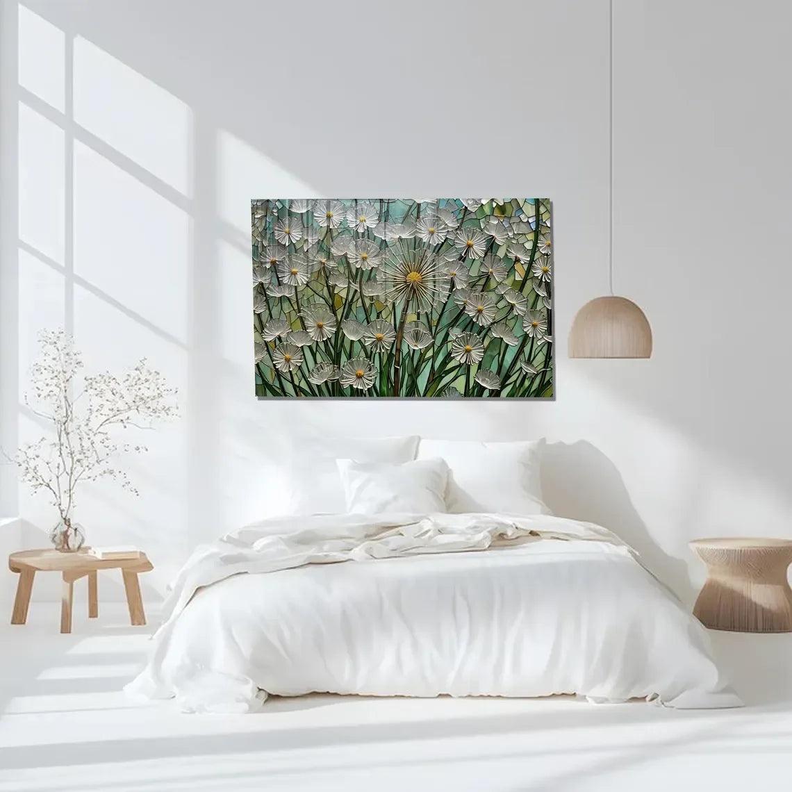 Daisies Glass Wall Art - LUXARTDECO