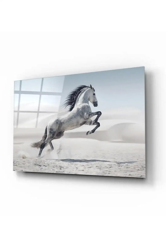 White Horse Glass Wall Art - LUXARTDECO