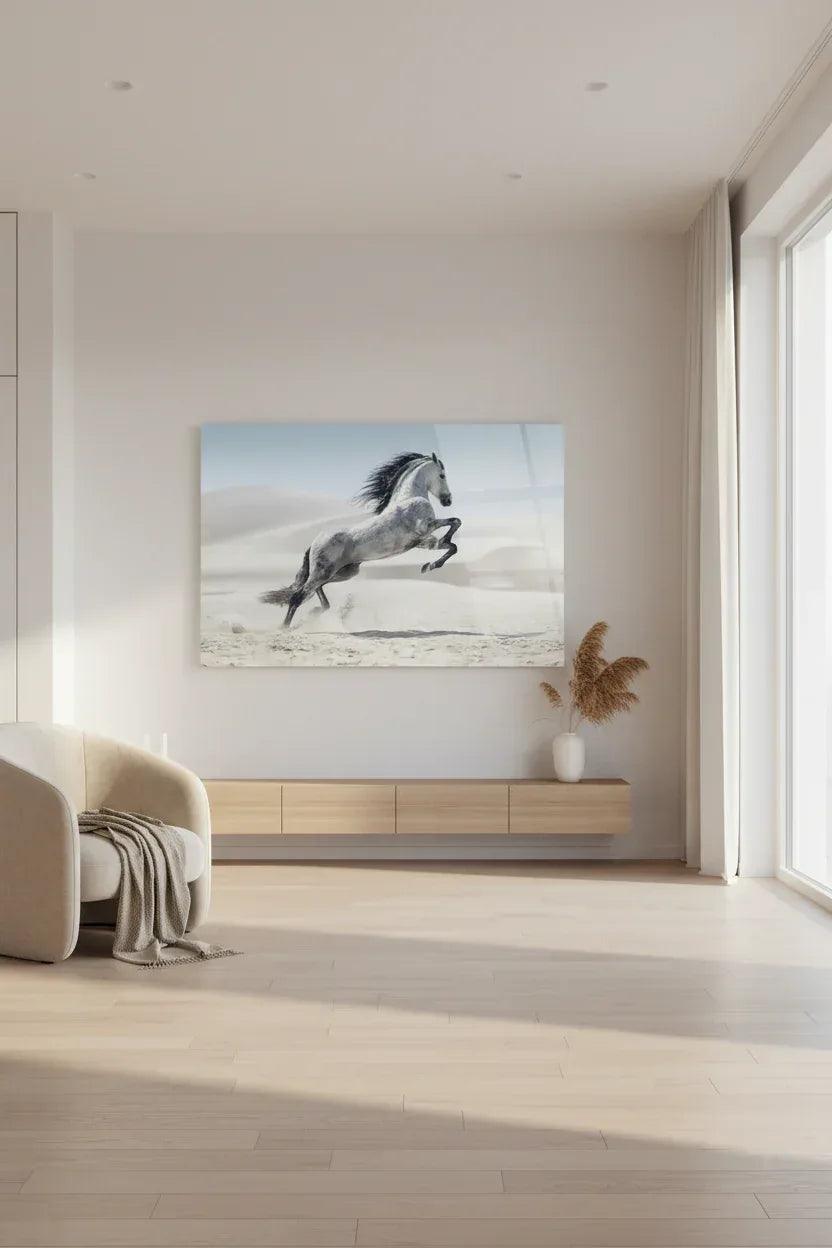 White Horse Glass Wall Art - LUXARTDECO