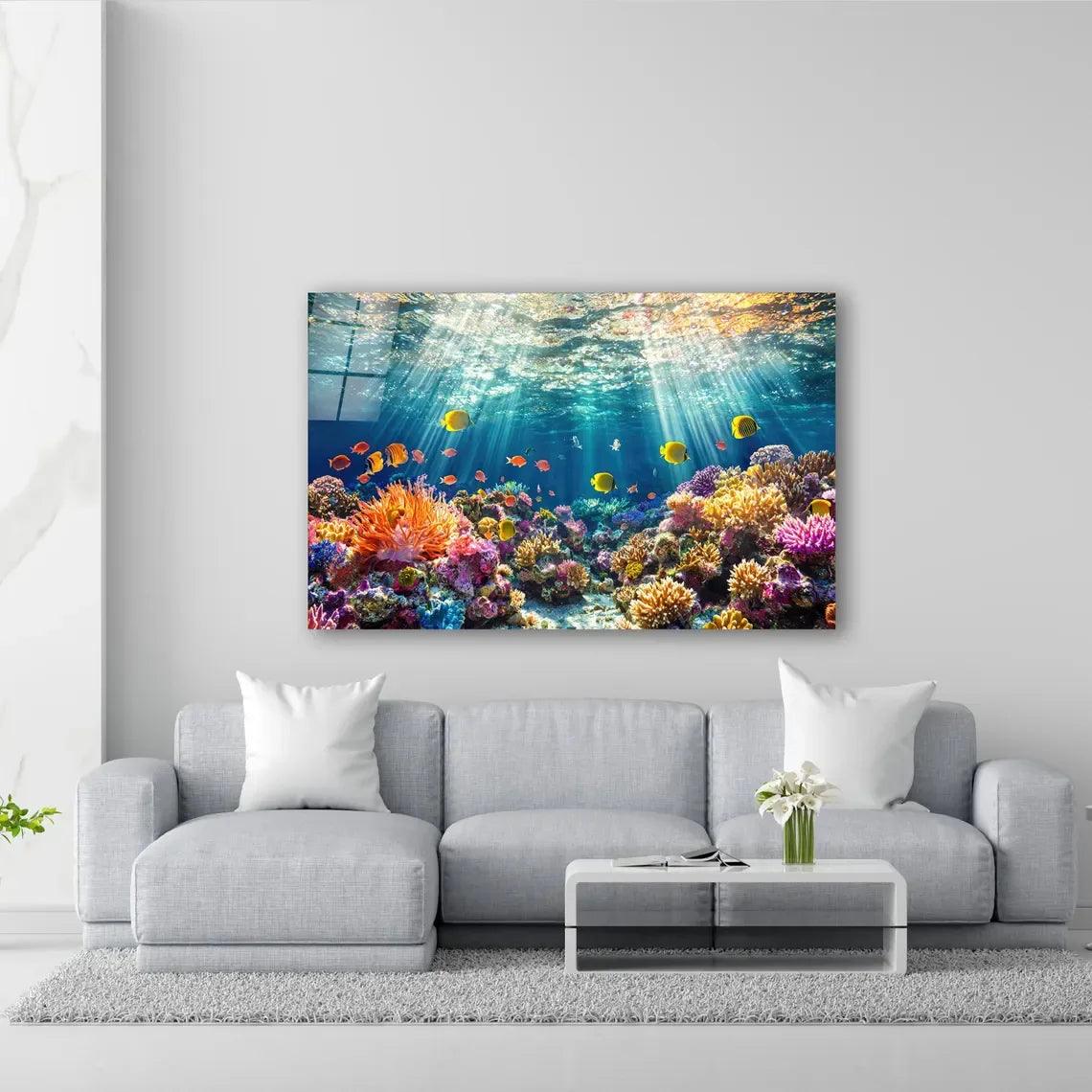 Coral Reef Glass Wall Art - LUXARTDECO
