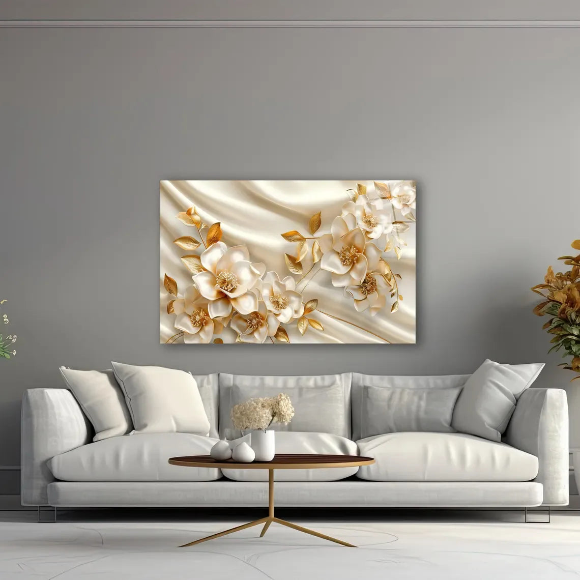 White Flower Glass Wall Art - LUXARTDECO