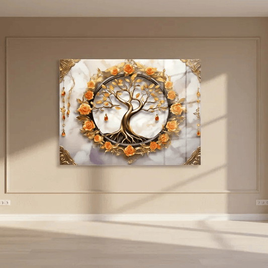 Tree and Roses Glass Wall Art - LUXARTDECO