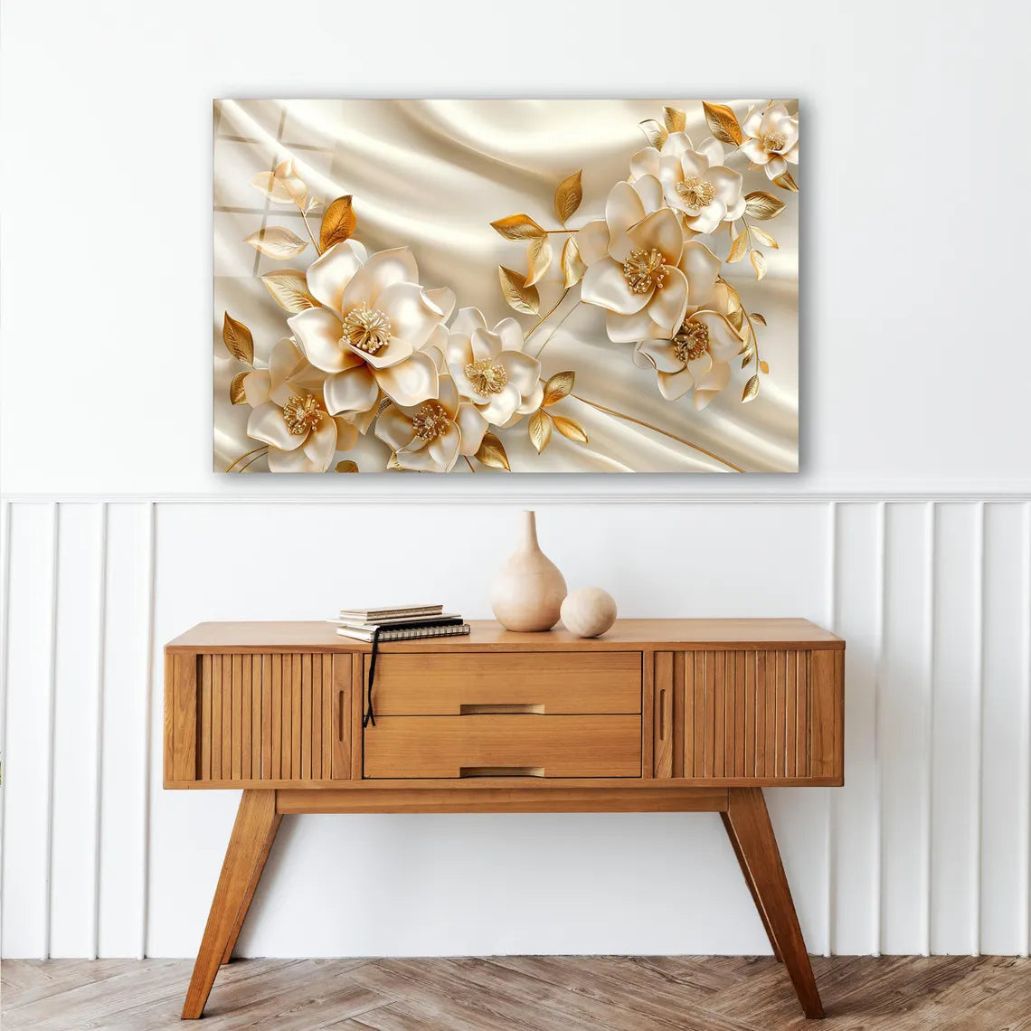 White Flower Glass Wall Art