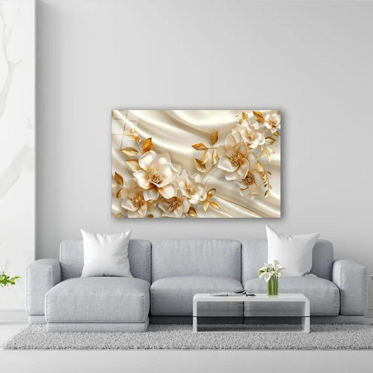 White Flower Glass Wall Art - LUXARTDECO