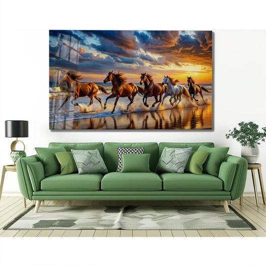 Running Horses Glass Wall Art - LUXARTDECO
