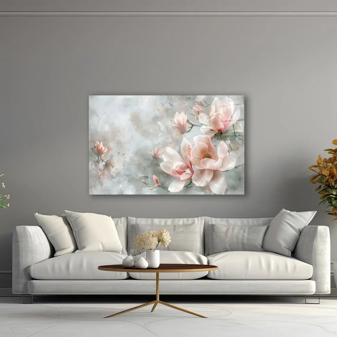 Pink Magnolia Glass Wall Art - LUXARTDECO