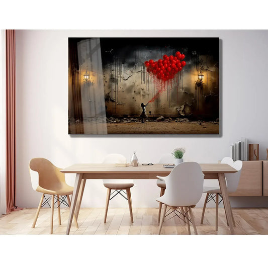 Girl with Balloons Glass Wall Art - LUXARTDECO