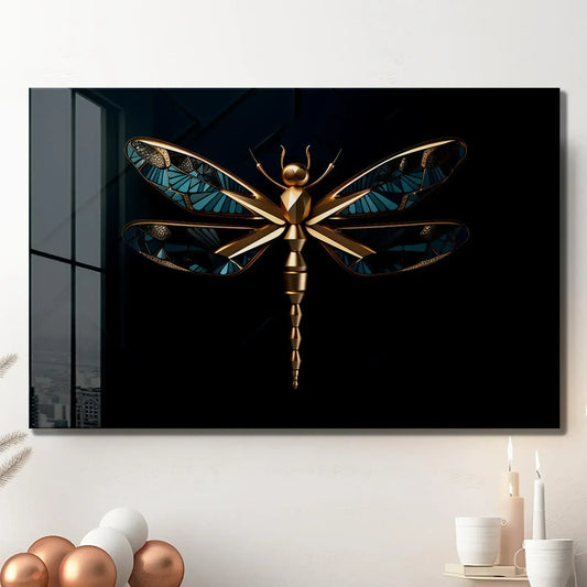 Gold Dragonfly Glass Wall Art - LUXARTDECO