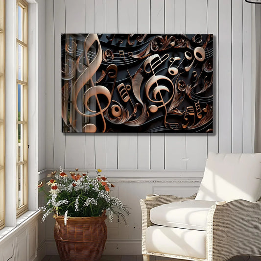 Golden Music Notes Glass Wall Art - LUXARTDECO