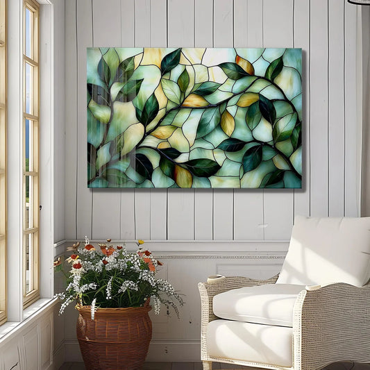 Stained Glass Leaves Glass Wall Art - LUXARTDECO