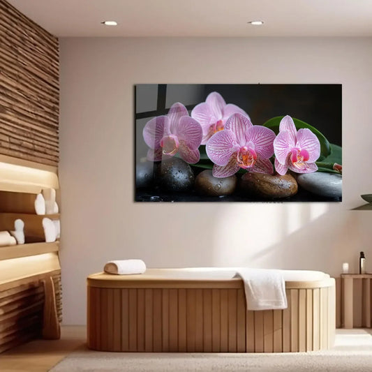 Pink Orchids Glass Wall Art - LUXARTDECO