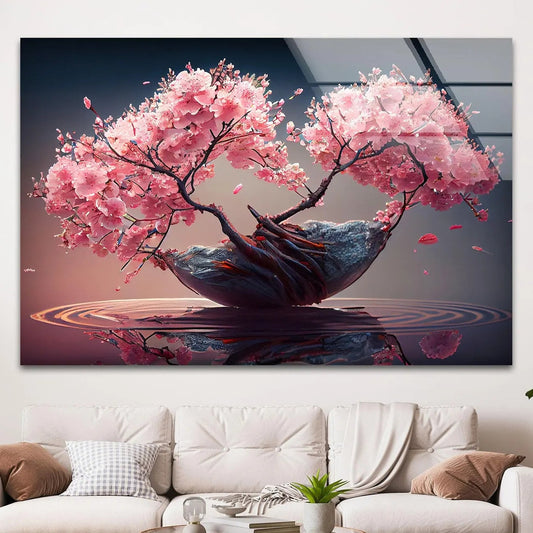 Abstrait : Fleurs de Cerisier Tableau en Verre Trempé