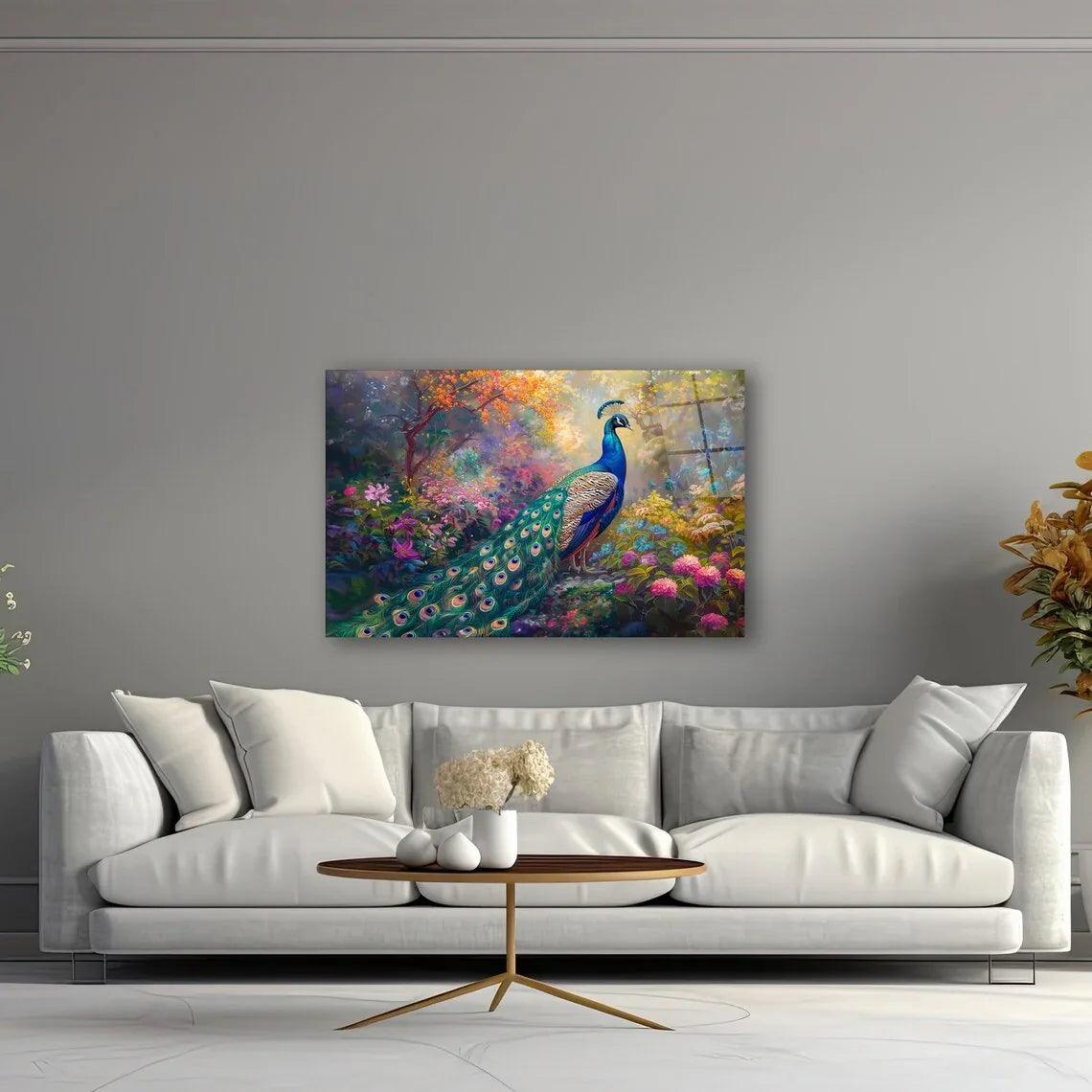 Peacock Glass Wall Art - LUXARTDECO