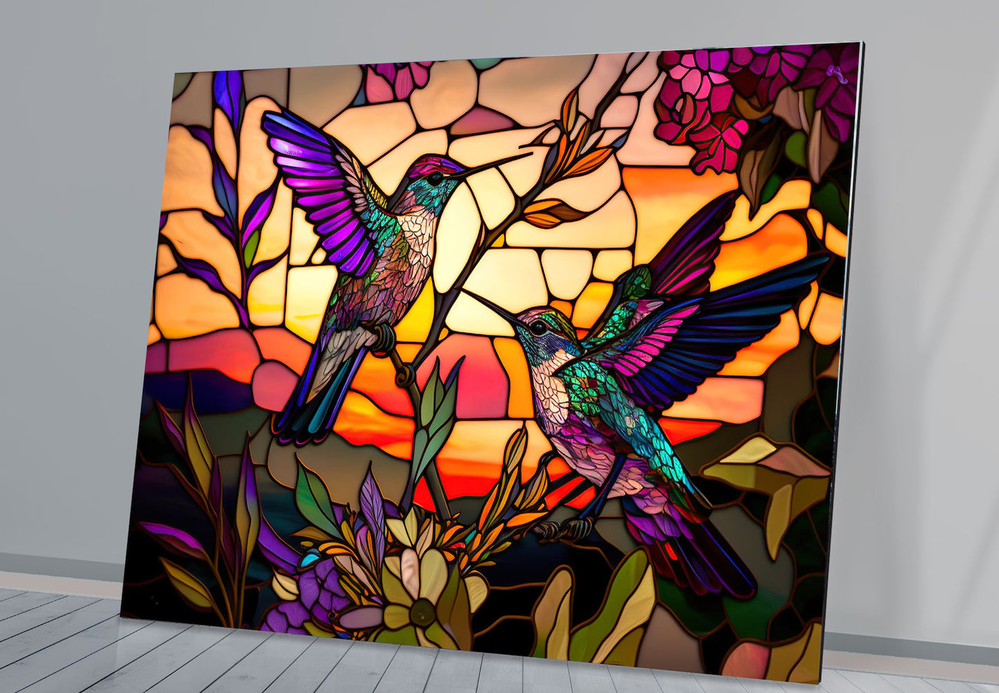 Multicolour Hummingbird Glass Wall Art