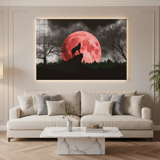 Le Loup et la Lune Tableau en Verre Trempé