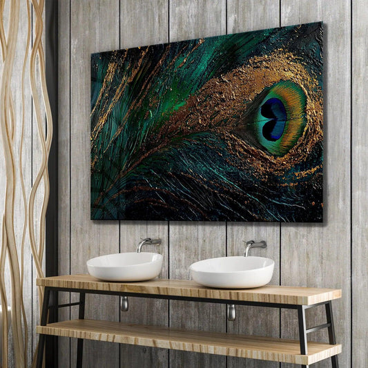 Plume de Paon Tableau en Verre Trempé