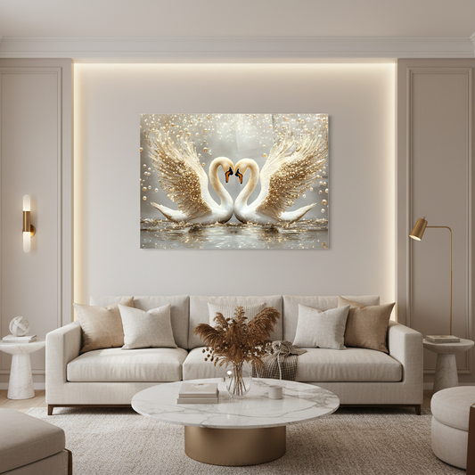 Two Swans with Pearls Glass Wall Art